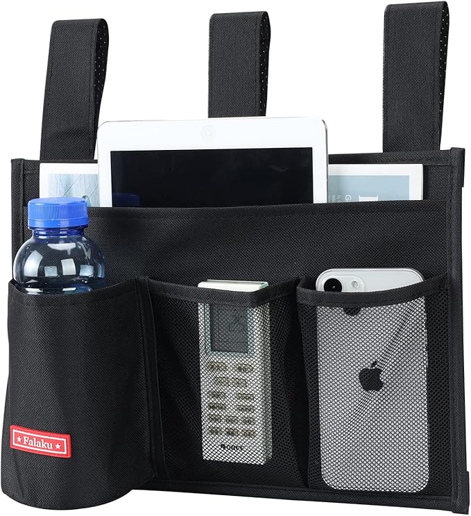 Falaku Hanging Bedside Caddy,Bedside Organizer Caddy for Bed Rails(Classic 4 Pockets-Black)
