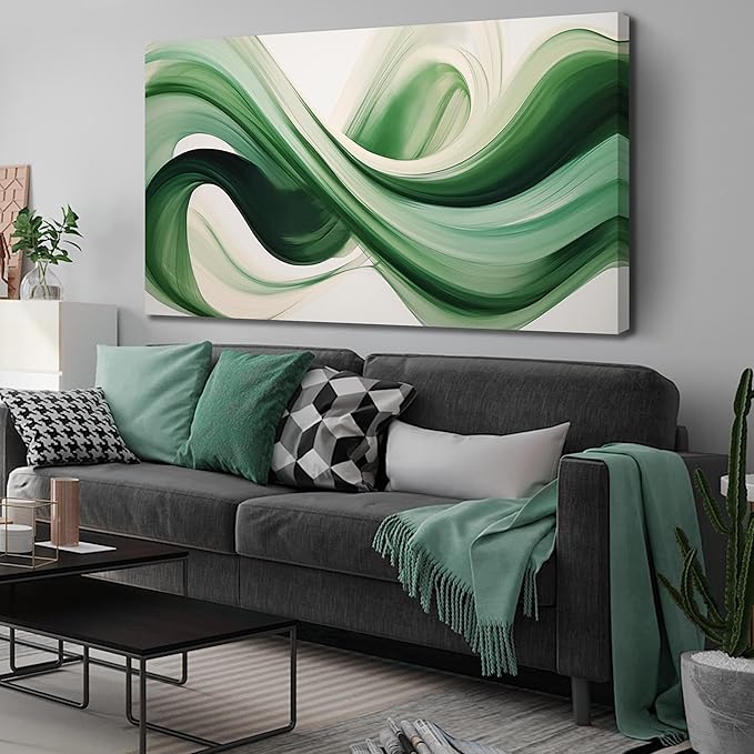 JuhaiArt Abstract Wall Decorations Large Green Canvas Wall Art White Artwork Art for Living Room Office Home Kitchen Modern Picture Poster 29"x 59"