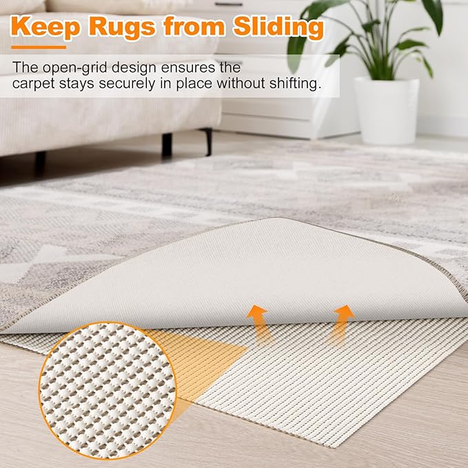 Songrey Non-Slip Rug Pad 3x5 FT, Extra Thick Carpet Pads for Hard Surfaces, Prevents Sliding and Secures Rugs, Provides Floor Protection with Comfort Cushioning