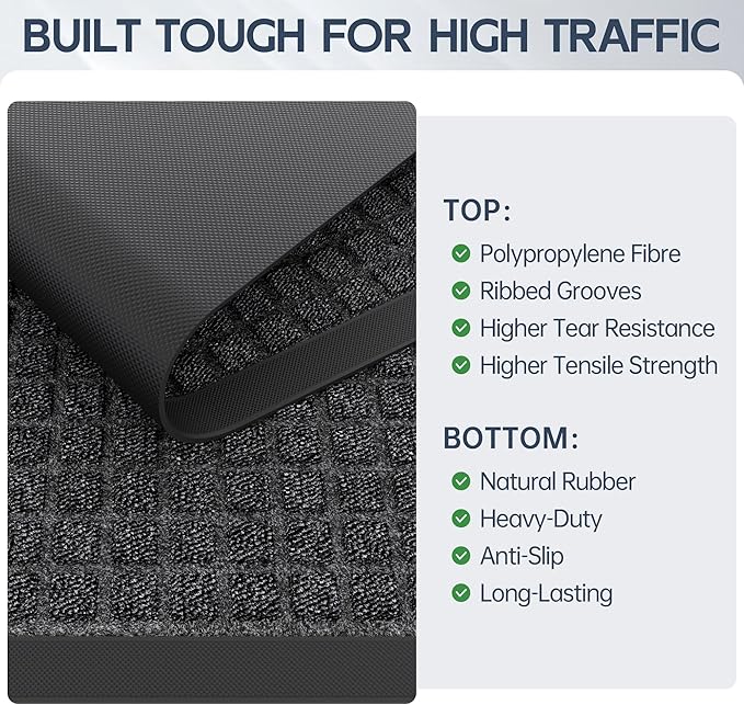 Amyracel Front Door Mat Outside Entrance, 36"x 72" All Season Weather Outside Door Mat, Heavy Duty Rubber Backing Door Mats for Entryway, Low Pile Entry Indoor Doormat for Inside Floor