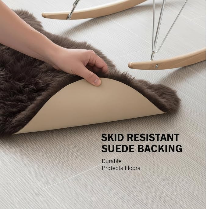 Genuine Dark Brown Sheepskin Rug 2x3 ft, Real Fluffy Single Pelt Fur Accent Rug for Chair, Seat Cover, Nursery & Home Decor, Natural & Soft Shaggy Throw