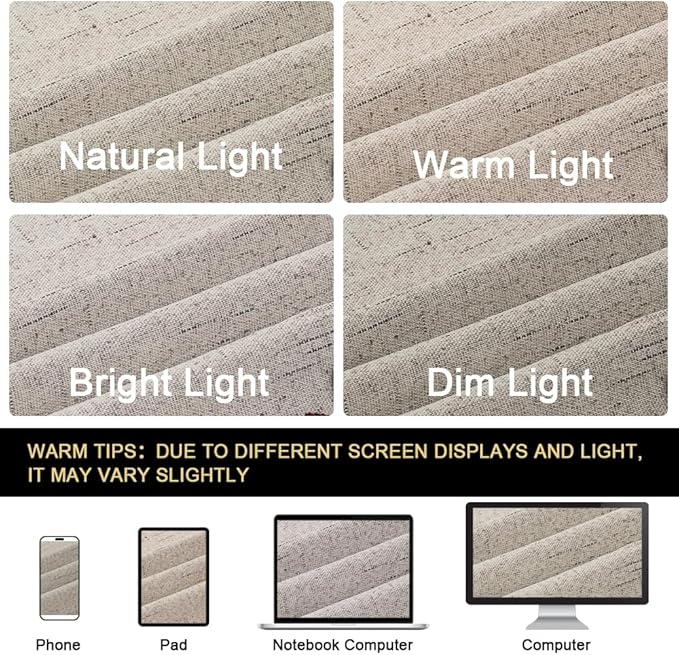 PrinceDeco Linen Blackout Curtains 100% Blackout Curtains for Bedroom Grommet Room Darkening Curtains & Drapes Thermal Insulated White Liner Noise Reducing Window Treatment Drapes,52" W x 54" L,Stone