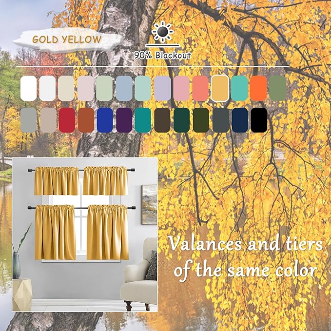 DONREN Extra Long 108 inch Length Blackout Curtains for Large Windows,Rod Pocket Soft and Touching Living Room Sweep to Floor for Villa (Yellow,2 Pack,52 W by 108 inches Long)
