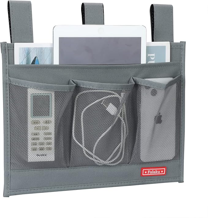 Falaku Hanging Bedside Caddy,Bedside Organizer Caddy for Bed Rails(4 Pockets-Grey)