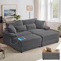 SUNWAVE 74" Double Chaise Lounge Chair Indoor, Oversized Loveseat with Storage Ottoman, Corduroy Couch with USB Charging, Removeable Ottoman, and Coffee Table Cushions for Living Room