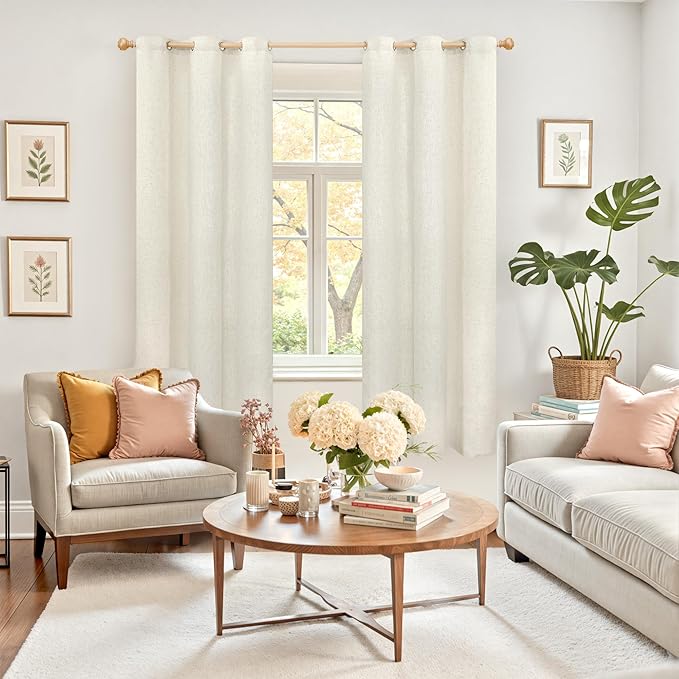 YoungsTex Natural Linen Curtains 63 Inch Length 2 Panels, Grommet Light Filtering Window Drapes Semi Sheer Privacy for Living Room Bedroom, 38 X 63 Inch