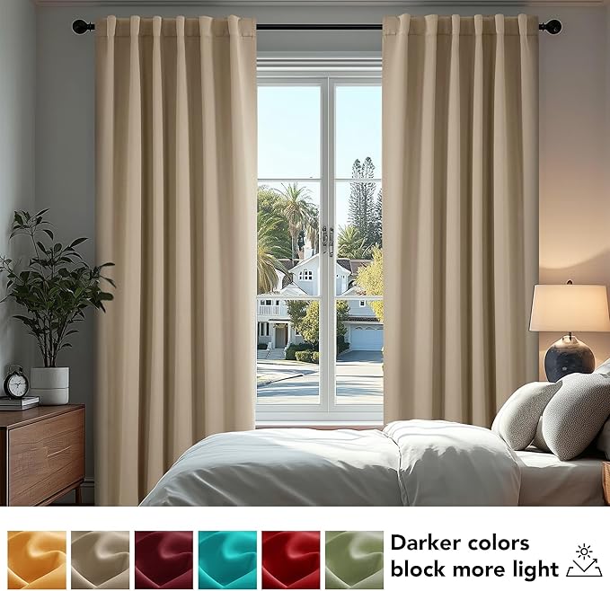 Deconovo Blackout Curtains, Thermal Insulated, W70 x L84 2 Panels, Back Tab, Machine Washable, Room-Darkening Drapes for Bedroom/Living Room Khaki