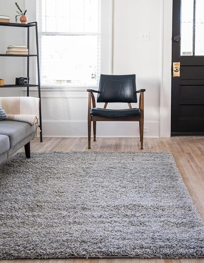 Unique Loom Solid Shag Collection Area Rug (10' x 13' 11" Rectangle, Cloud Gray)