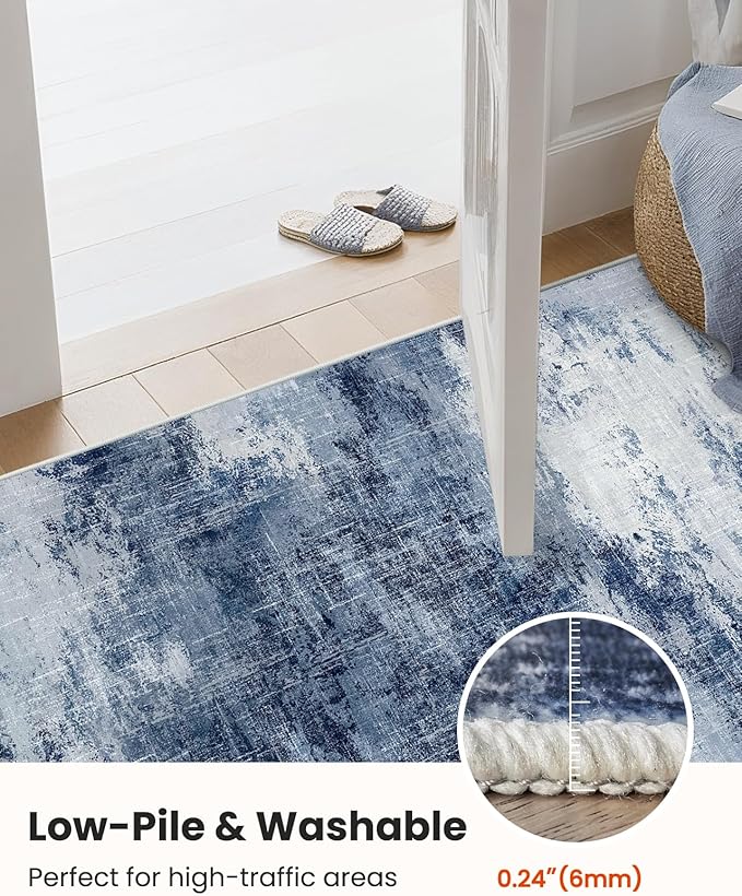 AMADA HOMEFURNISHING 8x10 Area Rugs for Living Room, Modern Washable Rug with Non-Slip Backing & Low Pile, Large Rug with Abstract Pattern for Bedroom, Dinning Room,Home Office, Dark Blue