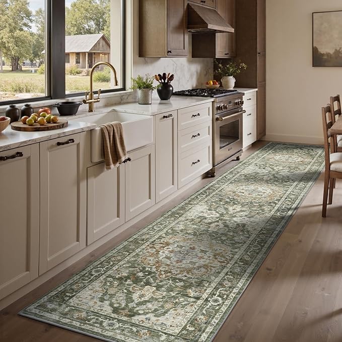 PADOOR 2X10 Runner Rug,Runners for Hallways,Soft Olive Washable Bedside Rugs for Bedroom,Non Slip Long Rug for Hallways Entryway Laundry Room Stair Kitchen Bathroom