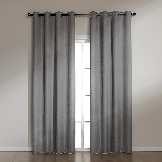 Amazon Basics Faux Linen Blackout Curtains for Bedroom and Living Room, 2-Piece Set with Grommets, 52" W x 95" L, Grey