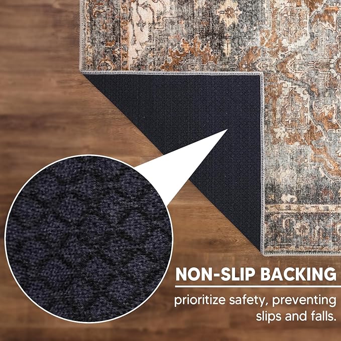 Keen Home Design 4x6 Rug - Machine Washable Area Rug with Non-Slip Backing, Ideal for Living Room, Dining Room, Bedroom - Vintage, Easy Clean, Durable, Low Pile Rug - (4' x 6')