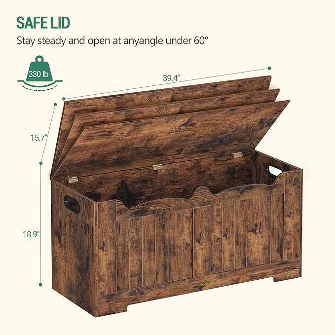 Hzuaneri 39.4" Storage Chest, Storage Bench Trunk with 2 Hinge, Wooden Box, Lift-Top Chest Organizer, Shoe Bench for Entryway, Bedroom, Living Room, Rustic Brown SB01001X