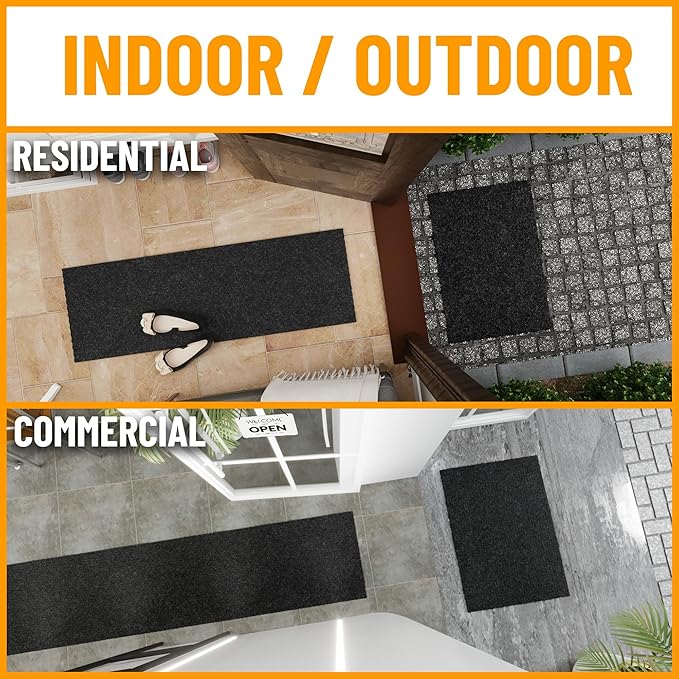 Ottomanson Commercial Scrape Rib Entry Mat – Heavy Duty Ribbed Floor Mat for High Traffic – Non Slip Rubber Back, Waterproof – Indoor Outdoor Use for Offices, Schools, Lobbies, 2' x 9', Black
