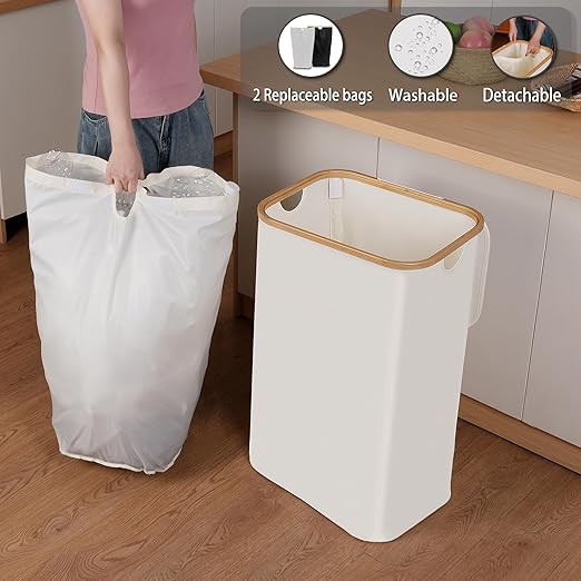 iEGrow 29 Gallons Recycling Bins for Kitchen, Indoor Recycle Bins with Lid, 110L Large Recycle bin with 2 Removeable Reusable Inner Bags, for Bottles Cans Glass Plastice Cartons(Beige)
