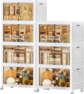 JEKO&JEKO 570Qt Stackable Storage Bins with Lids and Wheels, Foldable Collapsible Plastic Boxes for Clothes, Home, White, 7Pack