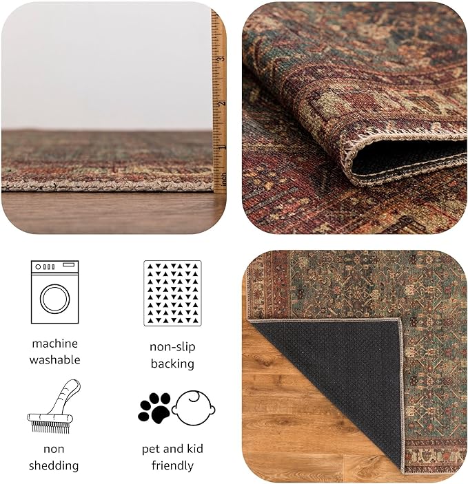 Keen Home Design 5x7 Rug - Machine Washable Area Rug with Non-Slip Backing, Ideal for Living Room, Dining Room, Bedroom - Vintage, Easy Clean, Durable, Low Pile Rug - (5' x 7')