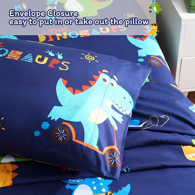 JSD Sports Dinosaur Kids Sheet Set Twin Size, 3 Piece Blue Printed Microfiber Sheets Deep Pocket