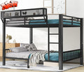 Upgraded Version Thicken Metal Heavy-Duty Queen Over Queen Bunk Bed with Storage Shelf, Best Modern Style Stronger Queen Size Bunk Bed with Ladder for Adults, Easy Assembly (Queen+Storage Shelf)