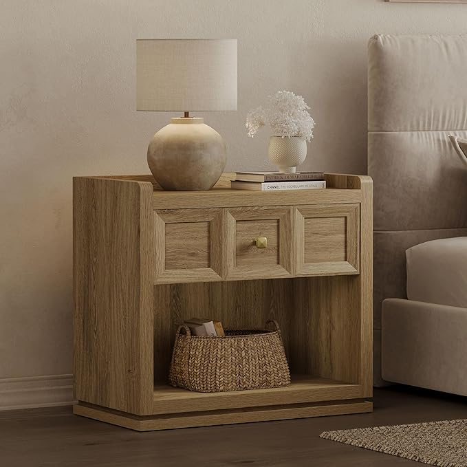 SICOTAS Night Stand Set 2, 26" Wide Nightstands with Drawer, Large Queen Size Nightstands Set of 2, Modern Bedside Table for Bedroom, Side End Table (Brown Oak, 26-Inch)