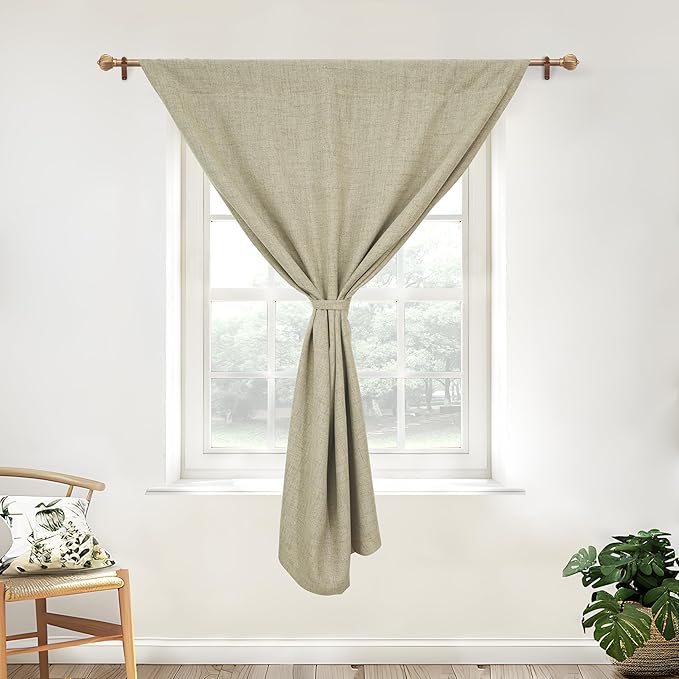 DriftAway Double Layer Linen Blackout Tie Up Curtains Thermal Insulated Fully Lined Balloon Roman Shade Bathroom Window Adjustable Rod Pocket for Small Window 45 Inch by 63 Inch Light Khaki Linen
