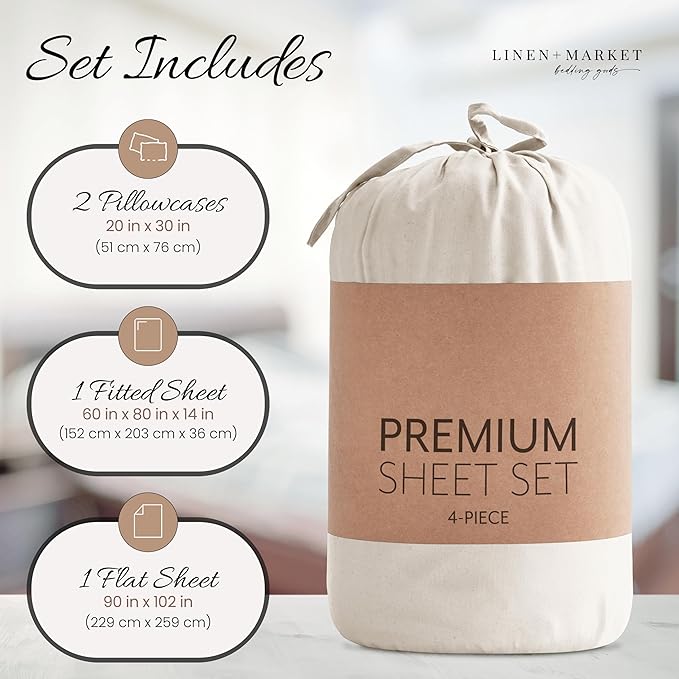 Linen Market Double-Brushed Microfiber Queen Sheet Set 4 Piece – Oeko-TEX Certified Ultra Soft & Wrinkle-Free - 16" Deep Pocket Sheets - Easy Care Queen Size - Ivory