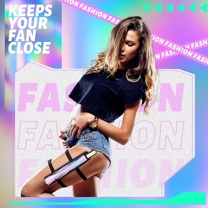 Summer Rave Fan Thigh Holster Rave Fan Holder Folding Hand Pouch Foldable Sleeves with Waist Belt for Thigh Party