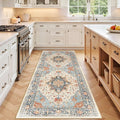 Area Rugs 3'x8' Washable Non-Slip, Floral Vintage Distress Print Pattern Medallion Carpet for Living Room Bedroom Dining Room, Beige Navy Blue Orange Colorful