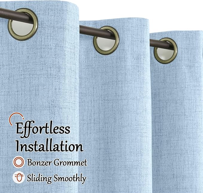 Blue Linen Blackout Curtains for Kids Bedroom Nursery 84 Inch Length 2 Panels, Thermal Insulated Full Room Darkening Noise Reducing Privacy Window Curtains for Boy Room, Each 52 Inch Wide