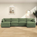 ROWHY 148'' Sectional Cloud Couch with 2 Ottomans, Oversized 4 Seat Sleeper Sofa with 2 Throw Pillows, Convertible Upholstered U Shaped Cozy Sofa Furniture Set for Living Room and Office, Green