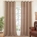 YoungsTex Mocha Brown Linen Curtains 95 Inch Length for Living Room, Light Filtering Drapes with Grommet Semi Sheer Floor Length for Dining Bedroom Window, 2 Panels, 52 X 95 Inch