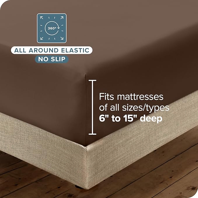Bare Home Hotel Luxury Split King Sheet Set, Extra Soft - 7 Piece Set - Deep Pockets - Easy Fit - Cooling & Breathable - Wrinkle, Fade, Stain Resistant - Includes 4 Pillowcases (Split King, Cocoa)