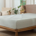 MooMee Striped Fitted Bottom Sheet Only 100% Washed Cotton Linen Like Textured Breathable Durable Soft Comfy Deep Pocket Fits Mattress up to 17" (Heathered Green Classic Stripes, Queen)