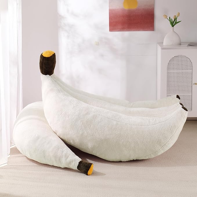 Banana Bean Bag Chair with Ottoman, Floor Sofa Bed with Footrest, Comfy Convertible Lounger for Adults, Plush Couch for Bedroom, Living Room or Dorm, L-Cream