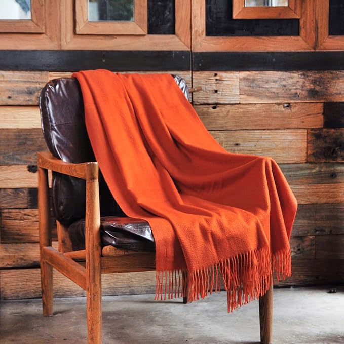 CUDDLE DREAMS Premium Cashmere Throw Blanket with Fringe, Luxuriously Soft (Persimmon)