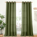 YoungsTex Extro Long Linen Curtains 108 Inch Length for Living Room, Semi Sheer Drapes Light Filtering with Bronze Grommet for Dining Bedroom Country, Olive Green, 2 Panels, 52 X 108 Inch