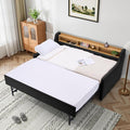 Twin Size Daybed with Pop Up Trundle Bed, Linen Fabric Upholstered Day Bed Frame with w/LED/USB/Type C/Storage Headboard, Twin to King Daybed for Living Room Bedroom, No Box Spring Needed, Black