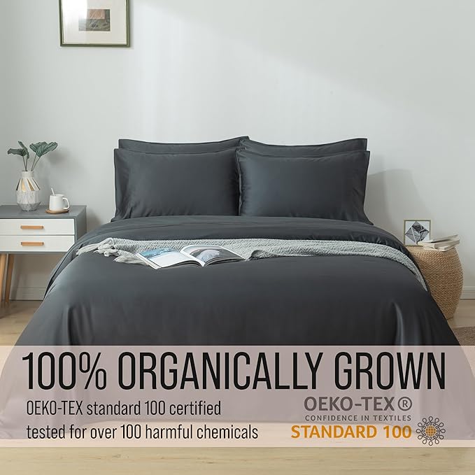 Bella Coterie 6 Piece Luxury Bamboo Viscose Split Top King Size Sheet Set | 34" Split for Adjustable Beds | 100% Organically Grown| Cooling | 18” Deep Pocket | 4 Pillowcases [Charcoal Grey]