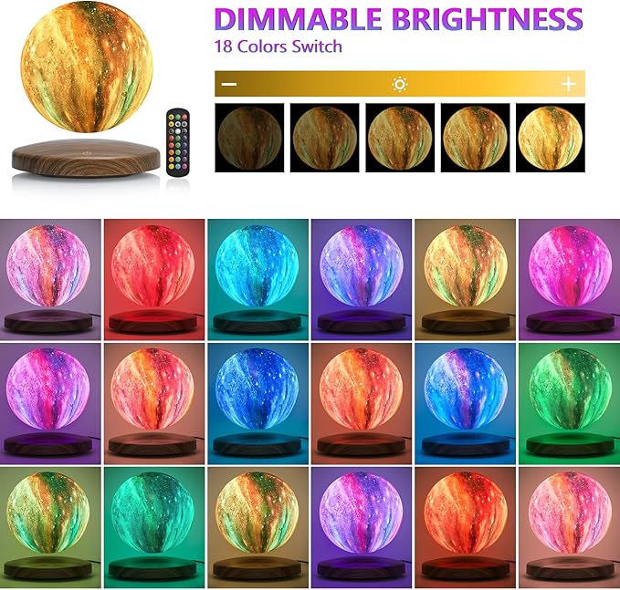 Levitating Moon Lamp, 18 Colors Galaxy Lamp with Touch Remote Control, Floating and Spinning in Air Freely, for Room Office Decor Creative Gift