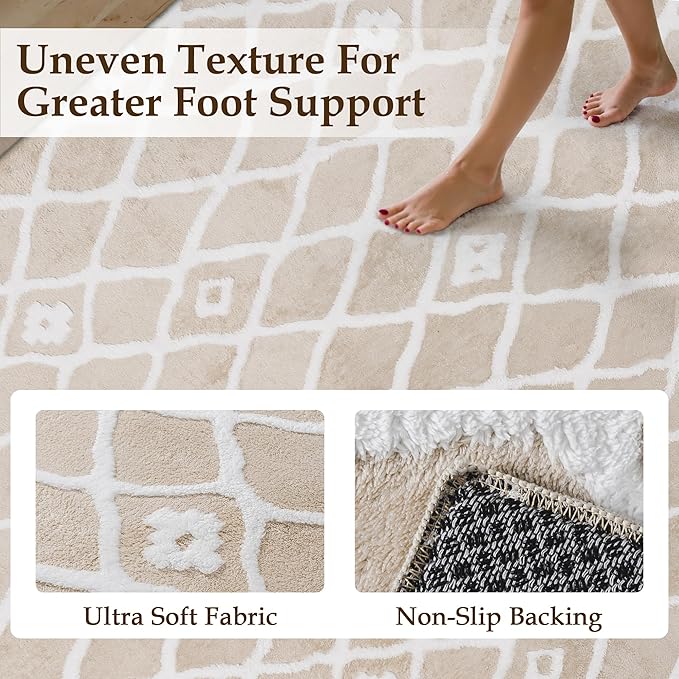 Ivory 4x6 Area Rug Moroccan Shag Office Washable Carpet Soft Non Shedding Neutral Boho Doormat Plush Pile Modern Throw Rug for Entryway Kitchen Dining Room Bedroom Living Room