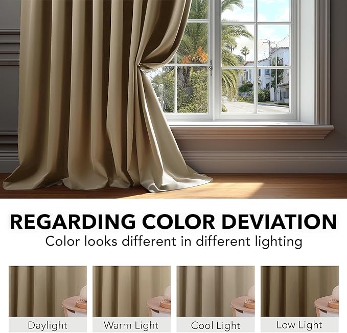 Deconovo Blackout Curtains, Thermal Insulated, W70 x L84 2 Panels, Back Tab, Machine Washable, Room-Darkening Drapes for Bedroom/Living Room Khaki