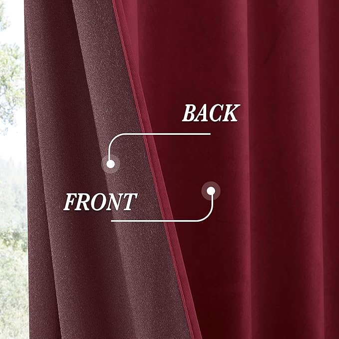 RYB HOME Burgundy Red Velvet Curtains for Christmas Decor, Soft Luxury Backdrops for Studio Theater, Rod Pocket & Back Tab Design for Bedroom Living Room, 52" W x L102 L, 2 Panels Set