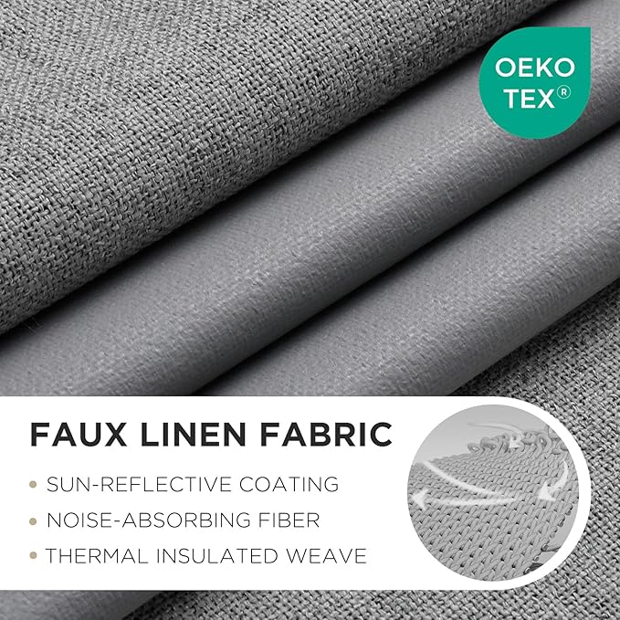 Joydeco Blackout Curtains 120 Inches Long 2 Panels Burg, Room Darkening Curtains for Bedroom, 100% Black Out Textured Thermal Drapes Privacy Protection 2 Panels Set(W52 x L120 Inch, Light Grey)