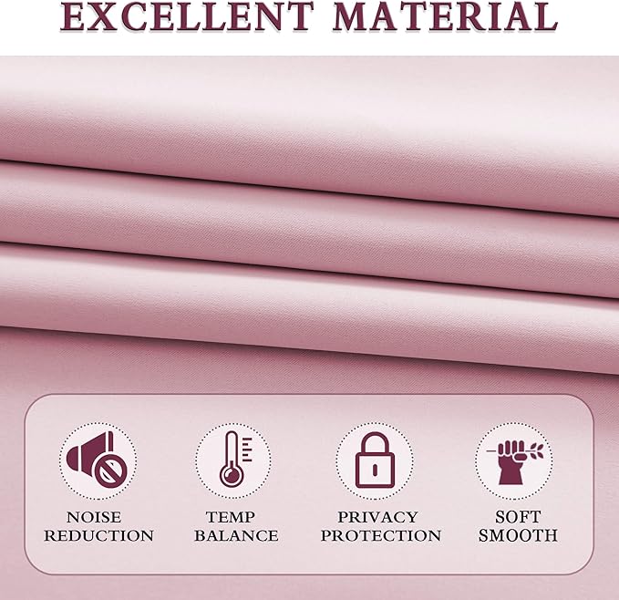 DONREN 72 Inch Length Curtains for Living Room - Blackout Thermal Insulated Window Drapes with Rod Pocket (2 Panels,42 x 72 Inch,Pink)