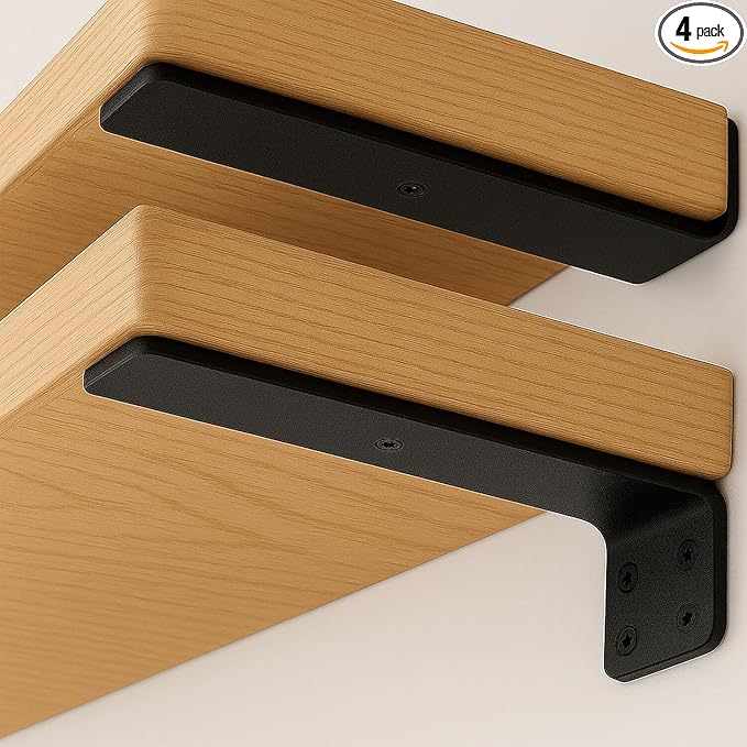 Floating Shelf Bracket 4 Inch of 6 Pack Heavy Duty Shelf Brackets Black Coated Metal L Bracket Wall Shelf Support DIY Brackets with 1/5 Inch Thick and 160 LBS Load Capacity