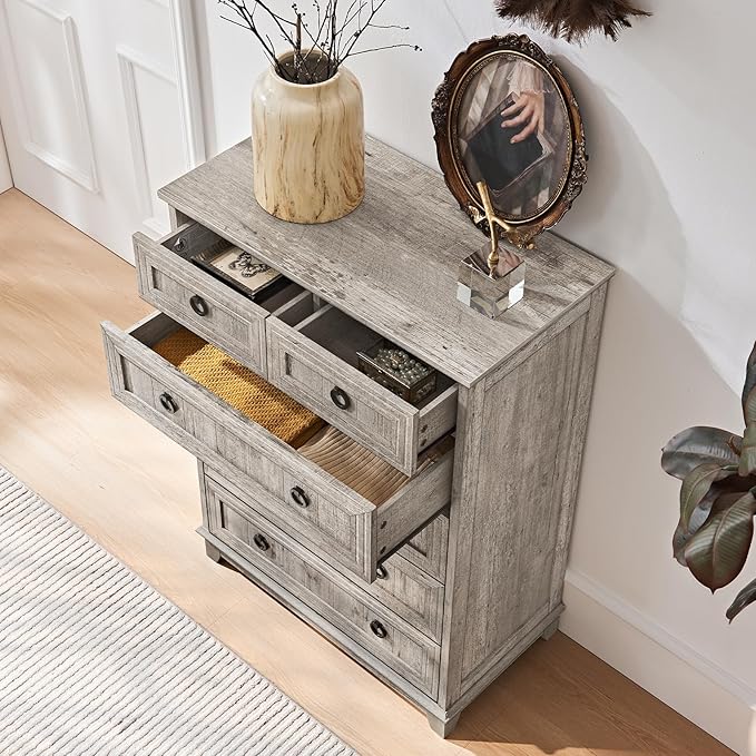 Bedroom Dresser and Nightstand Sets 4 Piece, Farmhouse 6 Drawers Dresser & 40.5" Tall Chest of Drawers,18" Nightstands with Charging Station,54" Wide Furniture Dressers for Bedroom,Living Room