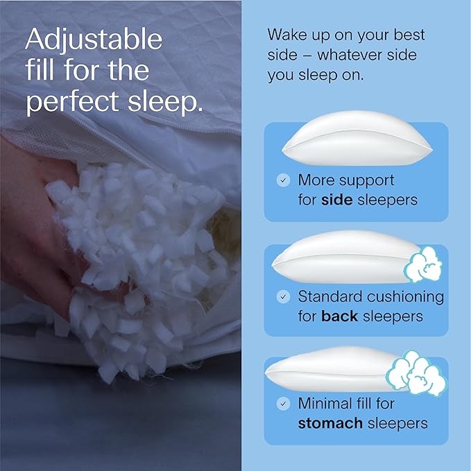 DreamyBlue Moon Pillow • Adjustable Loft, Luxury Cover, Shredded Memory Foam • for Back, Side and Combination Sleepers • Neutral Alignment for All • CertiPUR-US Certified Foam (King)