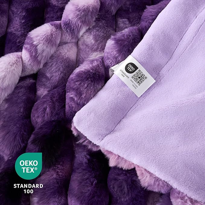Cozy Bliss Faux Fur Throw Blanket for Couch, Cozy Warm Plush Striped Blanket for Sofa Bedroom Living Room, 60 * 80 Inches Tie-dye Purple