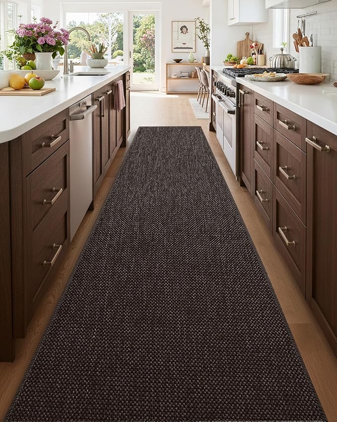 Color&Geometry Door Mat 2'4"x10' Runner Rug with Rubber Backing, Non Slip Washable Hallway Rug, Carpet Runners for Hallway Living Room Bedroom, Brown (Rolled-up NO Creases)