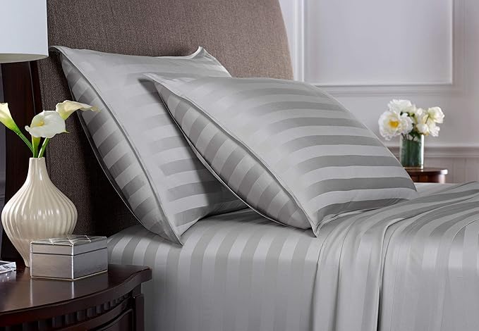 Pure Bamboo Full Sheets, Genuine 100% Organic Viscose Derived from Bamboo Bed Sheet Set, Luxuriously Soft & Cooling, Double Stitching, 2 Year Quality Promise (Full, Jacquard Silver)
